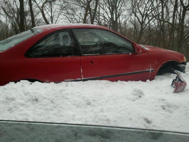 Photo Courtesy | Ali Iacono Iacono’s 1994 Civic from her accident last Febuary while driving home from school on the Merritt Parkway.