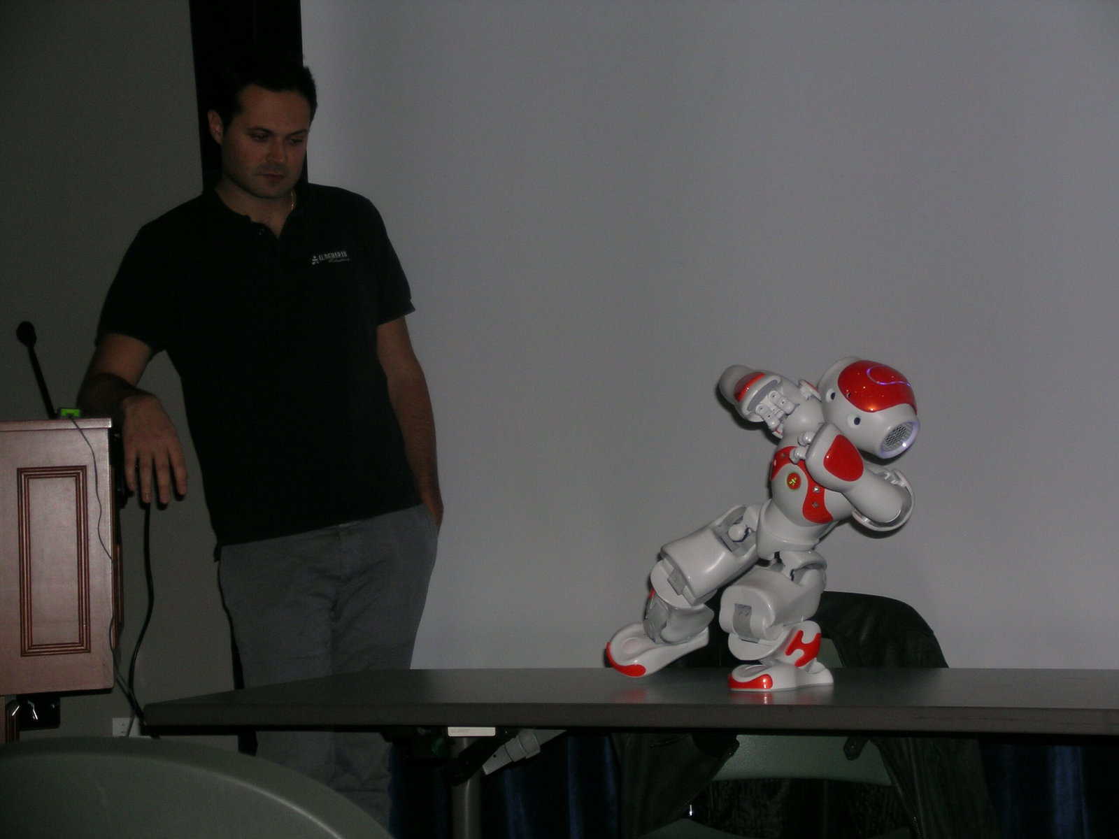 Mackenzie Hurlbert | General Assignment ReporterPresenter Nataniel Dukan stands back as NAO warms up with some Tai Chi.