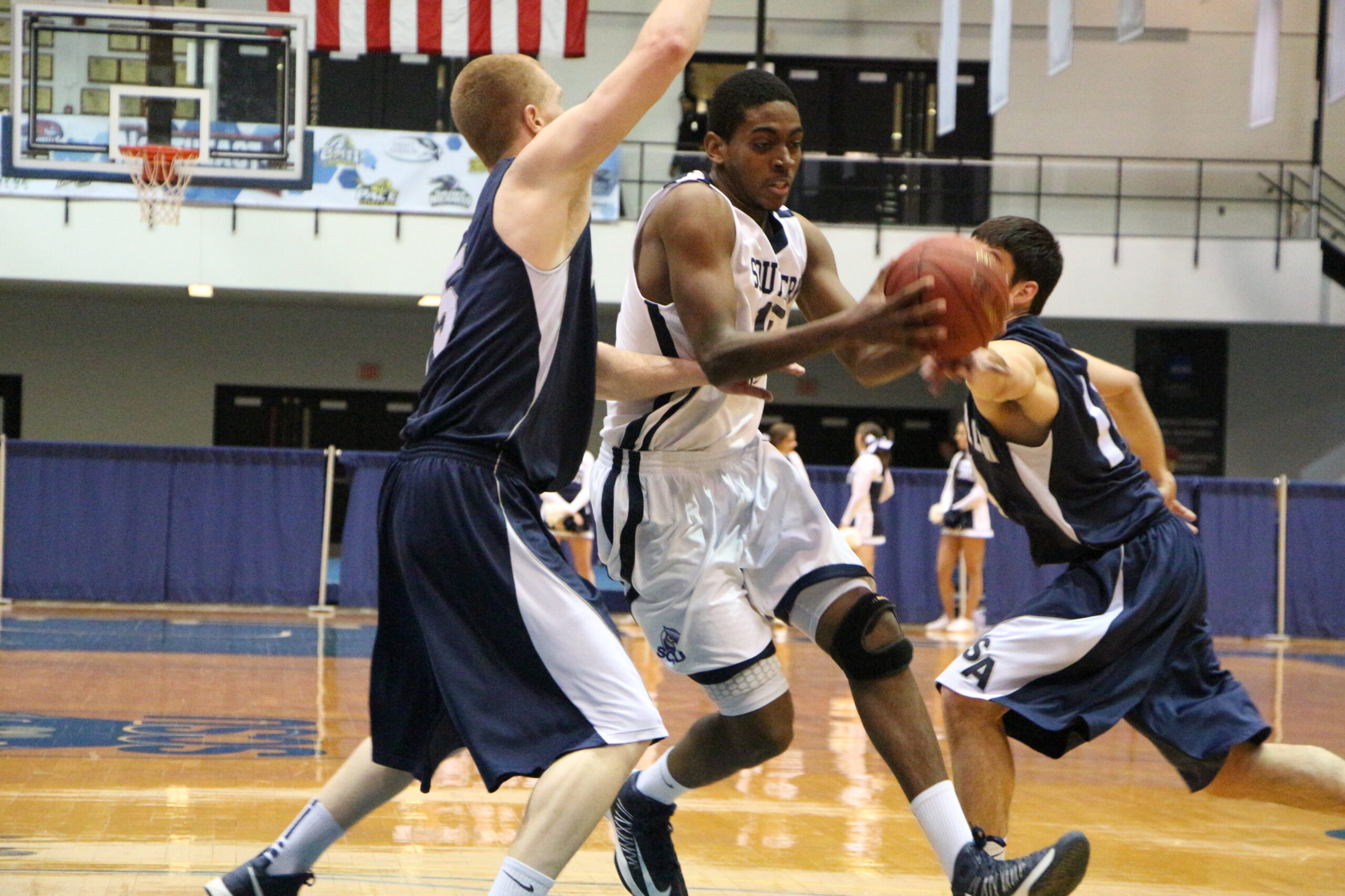 Photo Courtesy | Mark TiborFreshman Stefon Williams had four points, one block, and five rebounds in Wednesday’s loss to the Saint Anselm Hawks.