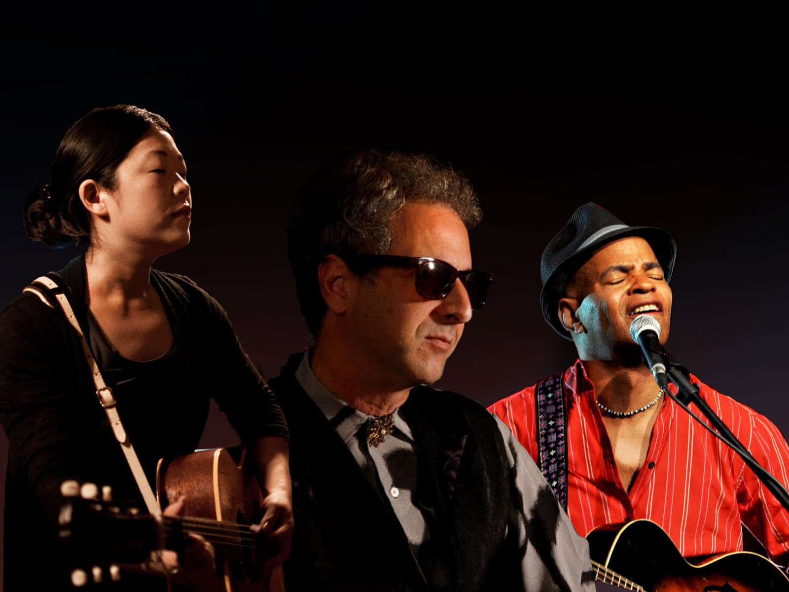 Photo Courtesy | Peter LandeckerLong Time Gone: Words & Music by Bob Dylan selected and performed by Peter Landecker (m.) Betty Soo (l.) and Guy Davis (r.) is being performed Thursday night at Lyric Hall in New Haven.