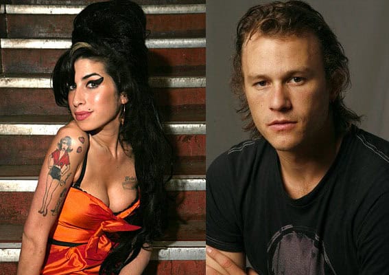 Amy Winehouse, left, and Heath Ledger, on right.