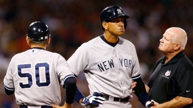 Rodriguez after being hit while playing against the Red Sox.