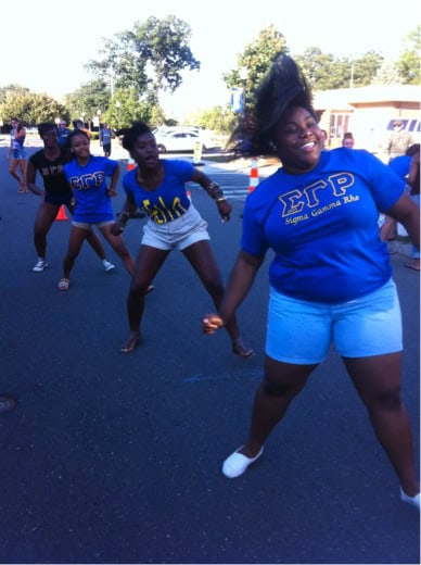 Sigma Gamma Rho strolling at the club fair over the weekend.