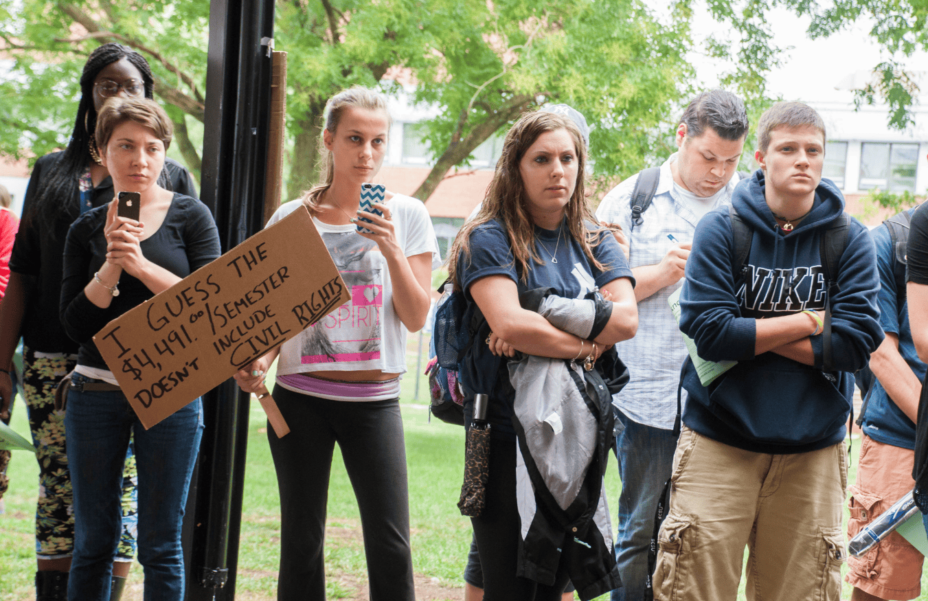 Some students from SCSU Speaks protesting Dr. Chevan 