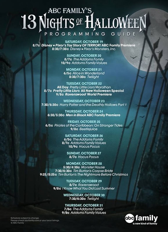 The 2013 schedule for '13 Days of Halloween'