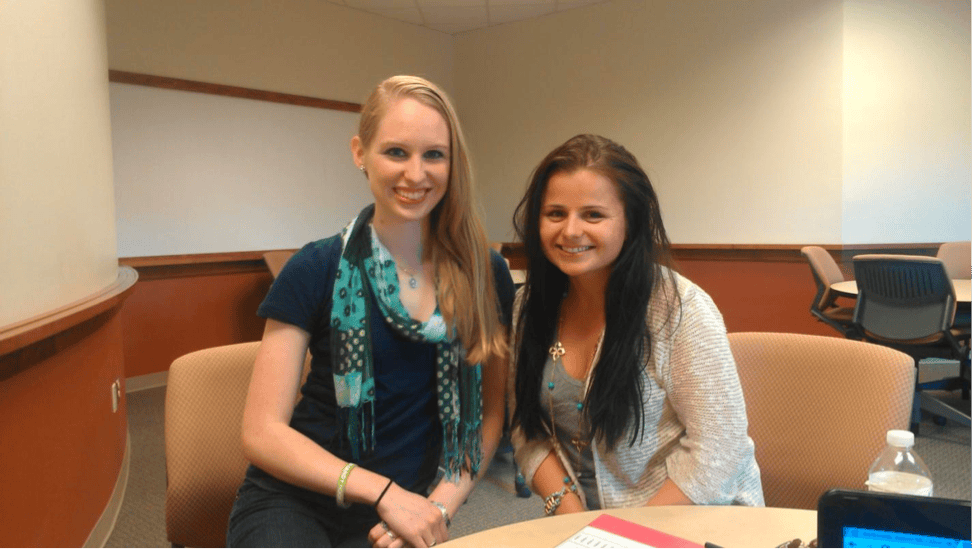 Marlo Delchiario, left, president of the Anthropology Club, and Colleen Swift, right, vice president, discuss their tight-knit club.
