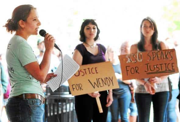 SCSU graduate Wendy Wyler speaking about Title IX and fighting sexual harassment in universities.