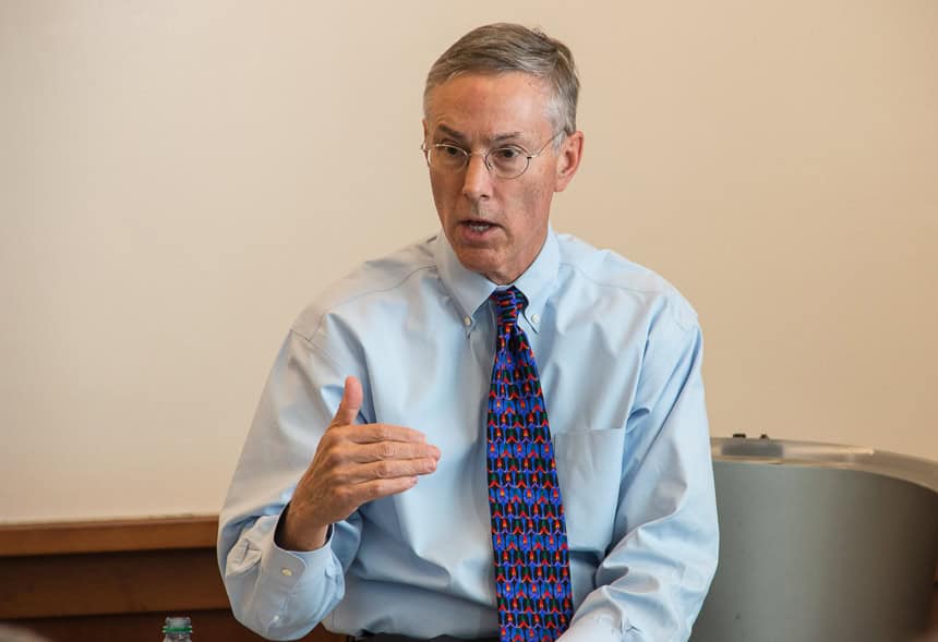 Mike Kozlowski, director of public affairs and marketing for the Board of Regents discusses the Transform CSUS 2020 plan to students in the Adanti Student Center, Oct.30. Kozlowski is doing roundtable discussions at all 15 state universities and community colleges.